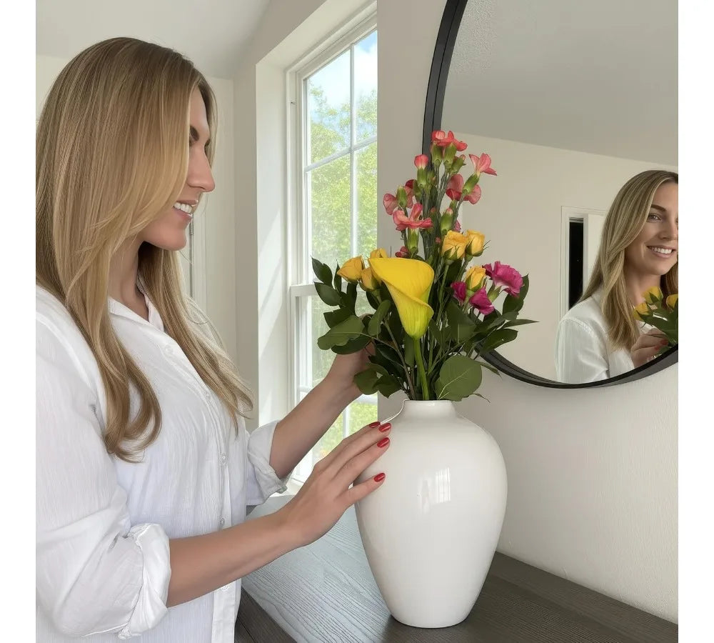 10 Inch Glossy White Porcelain Vase - Tall Ceramic Home Decor for Pampas Grass, Modern Centerpiece