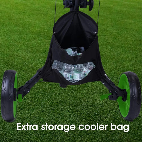 3 Wheel Golf Push Cart : Lightweight Compact Golf Walking Cart with Cooler Flat Fold Golf Trolley with Brake Pull Behind