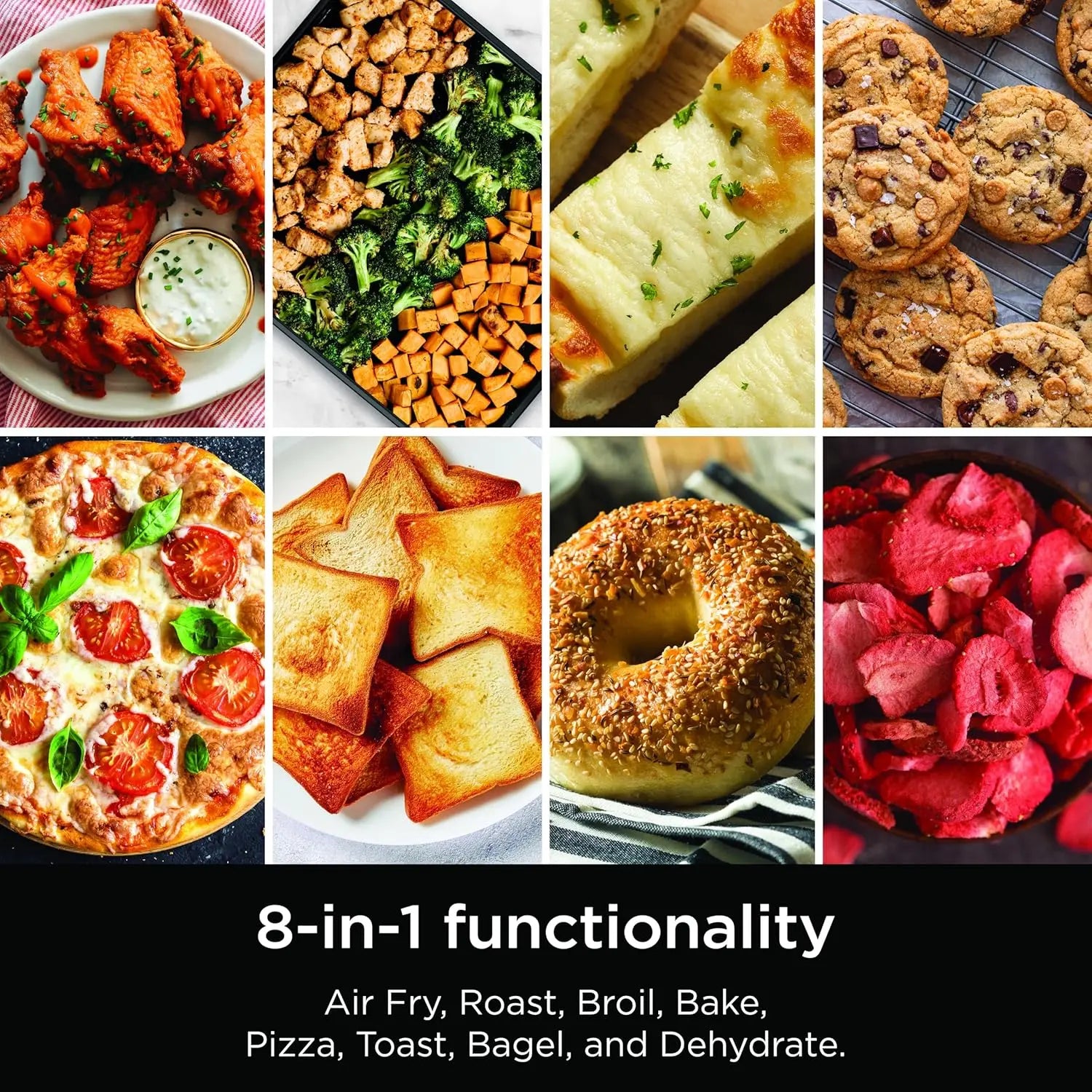 8-in-1 Flip Toaster Oven with Air Fryer, Large Capacity, 1800W, Stainless Steel for Easy Storage