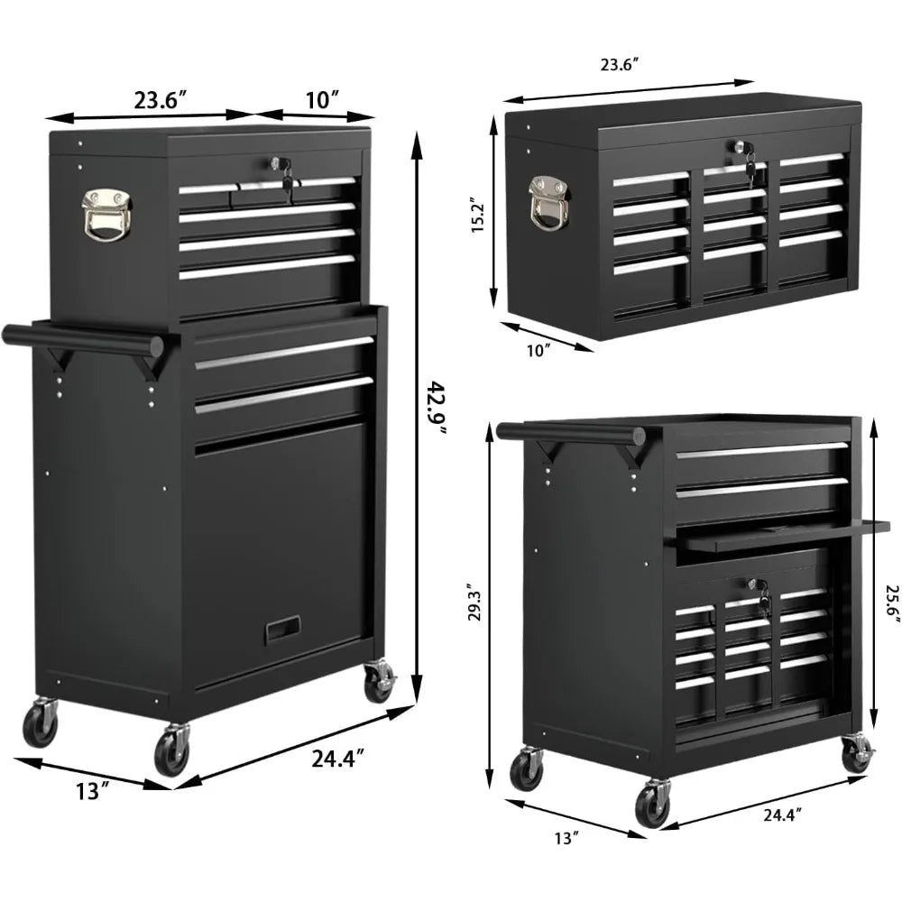 Customized.8 Drawer Rolling Tool Chest, High Capacity Tool Box with Lockable Wheels and Drawers, 2 in 1 Portable Toolbox Organiz