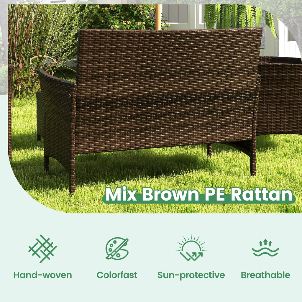 4 PCS Patio Furniture Set with Washable Cushions and Tempered Glass Coffee Table Beige