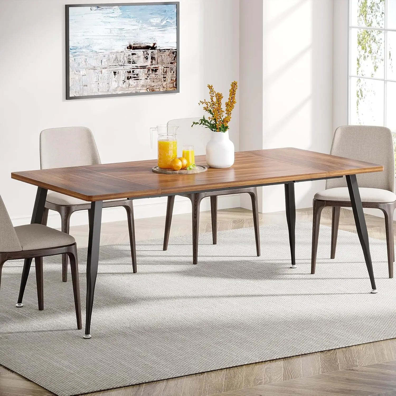 70.9 Inch Large Dining Table for 6 to 8, Kitchen Table Furniture with Metal Legs, Rectangular Dinner Table for Dining Room