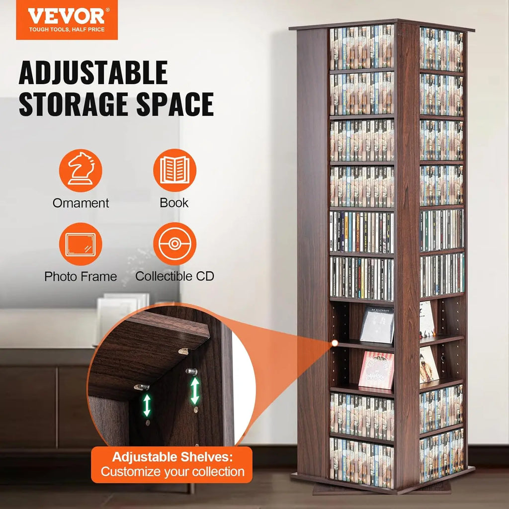 Media Storage Cabinet, 34 Compartments Rotating Media Tower, Protects & Organizes Music, Movie, Video Games or Memorabilia
