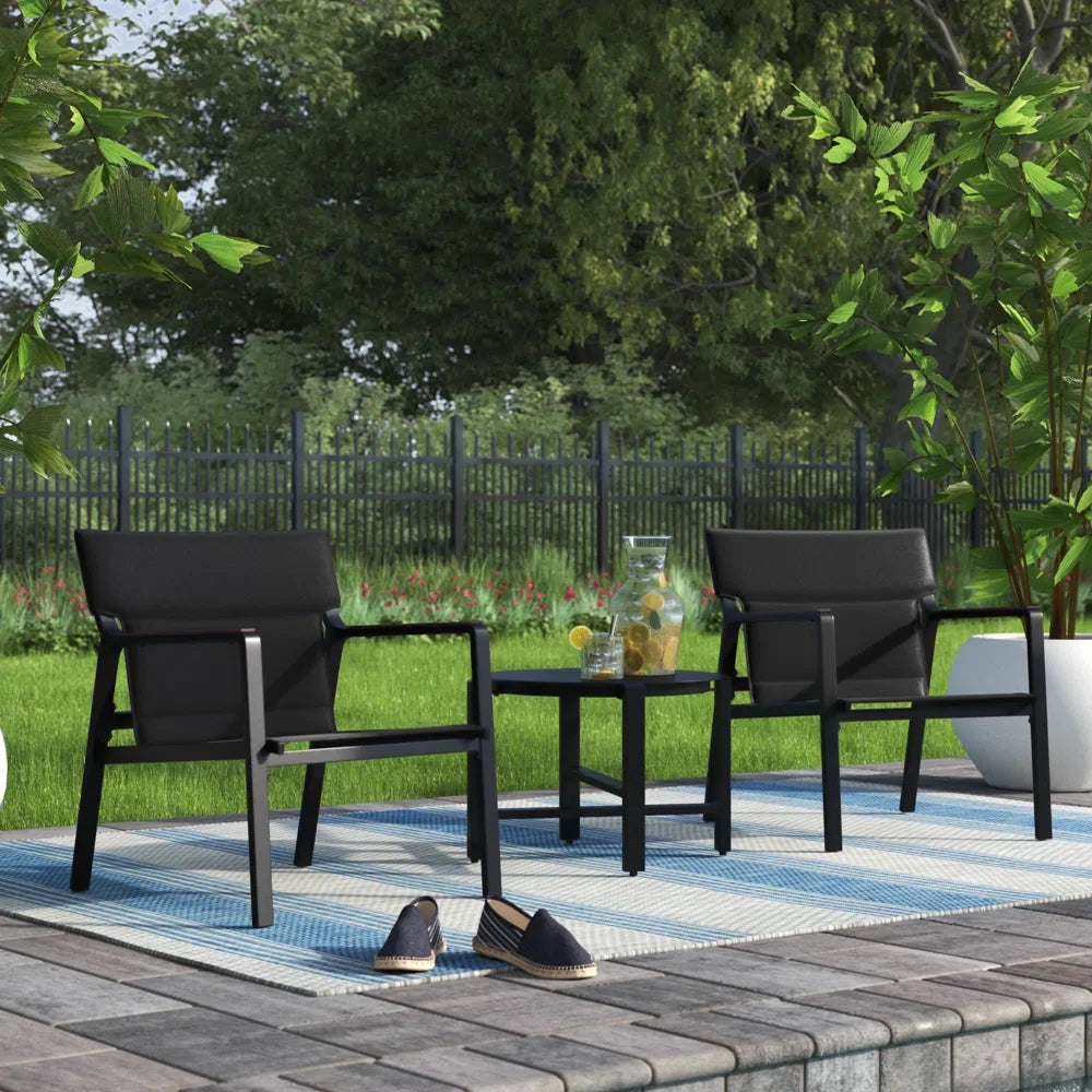 3-Piece Bistro Set with Mesh Sling Armchairs, Outdoor Conversation Set with Side Table, Weather-Resistant Aluminum, Mesh Sling
