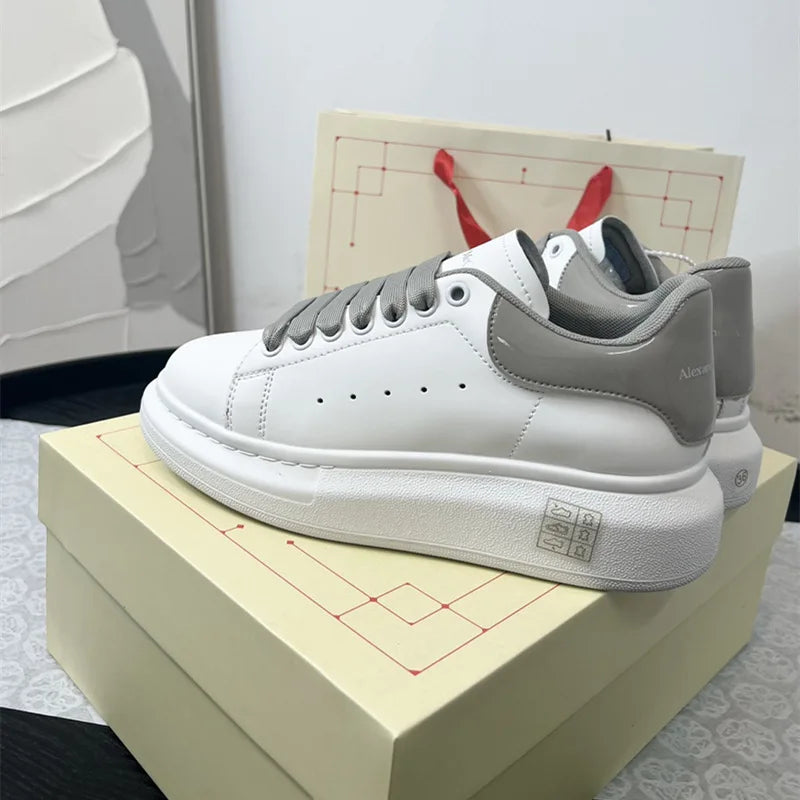 Platform White Sneakers for Women - Leather Chunky Sole Shoes, Spring Casual Fashion Sneaker, Elevator Shoes Comfortable Daily