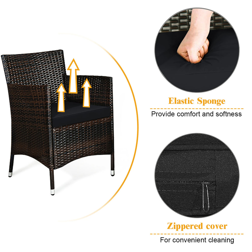 4PCS Rattan Patio Furniture Set Cushioned Sofa Chair Coffee Table Black