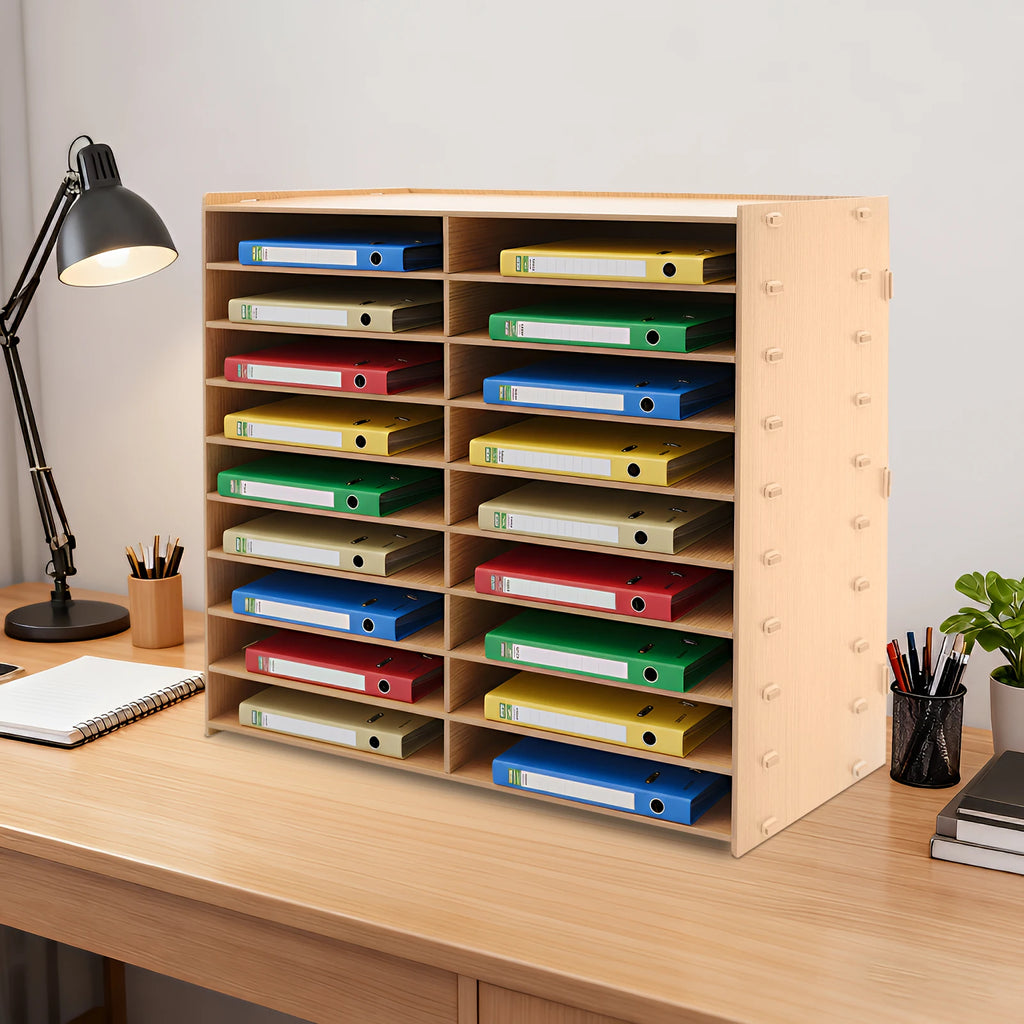 9-Tier Desktop File Organizer,18 Compartments Magazine Rack, 5mm Thick Planks for Document Storage,Space-Saving Vertical Design