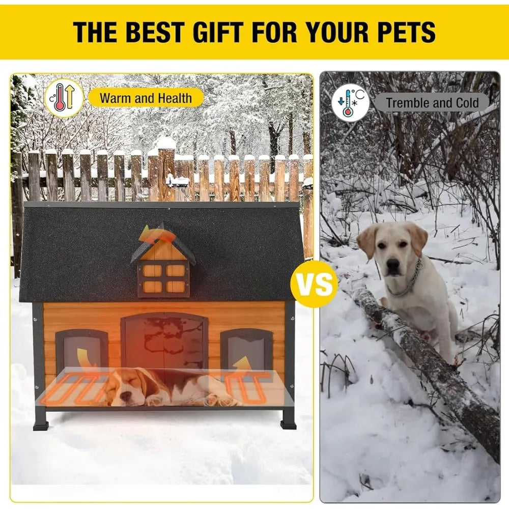 Insulated Dog House with Metal Frame and Anti-Chewing Liner - Unique Design Wooden Kennel for Weather Protection