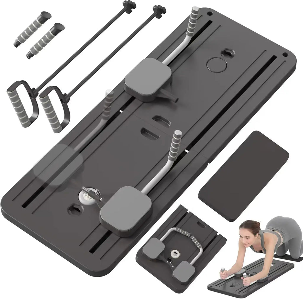 Multifunctional Pilates Board for Core Training, Ab Workout Equipment with Resistance Bands and Kneeling Pads