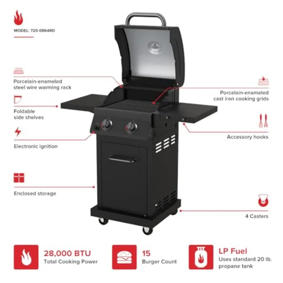 Nexgrill Deluxe 2-Burner Gas Grill with 401 SQ In Grate 28000 BTUs Heavy Duty Steel Frame Foldable Side Table Propane BBQ Grill
