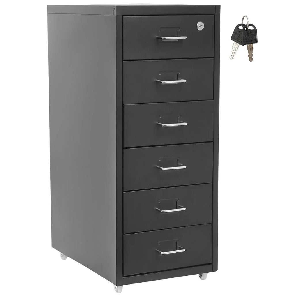 6 Drawer Vertical File Cabinet with 1 Lock, Filing Cabinet under Desk Office Storage with Wheels, Desk Drawers for Home Office