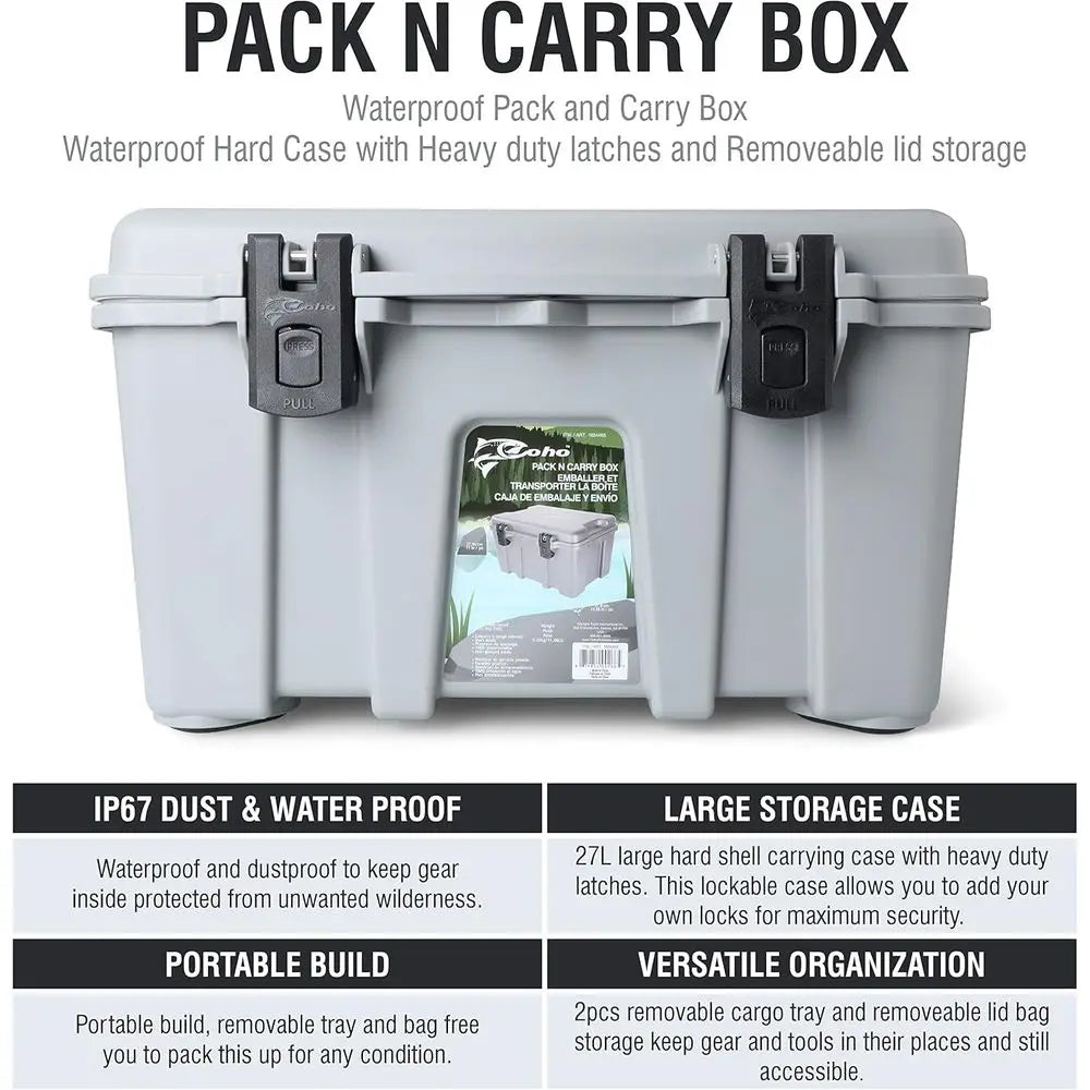 IP67 Waterproof Pack and Carry Box, Waterproof Hard Case with Heavy duty latches and Removable lid storage, Heavy duty Tool box