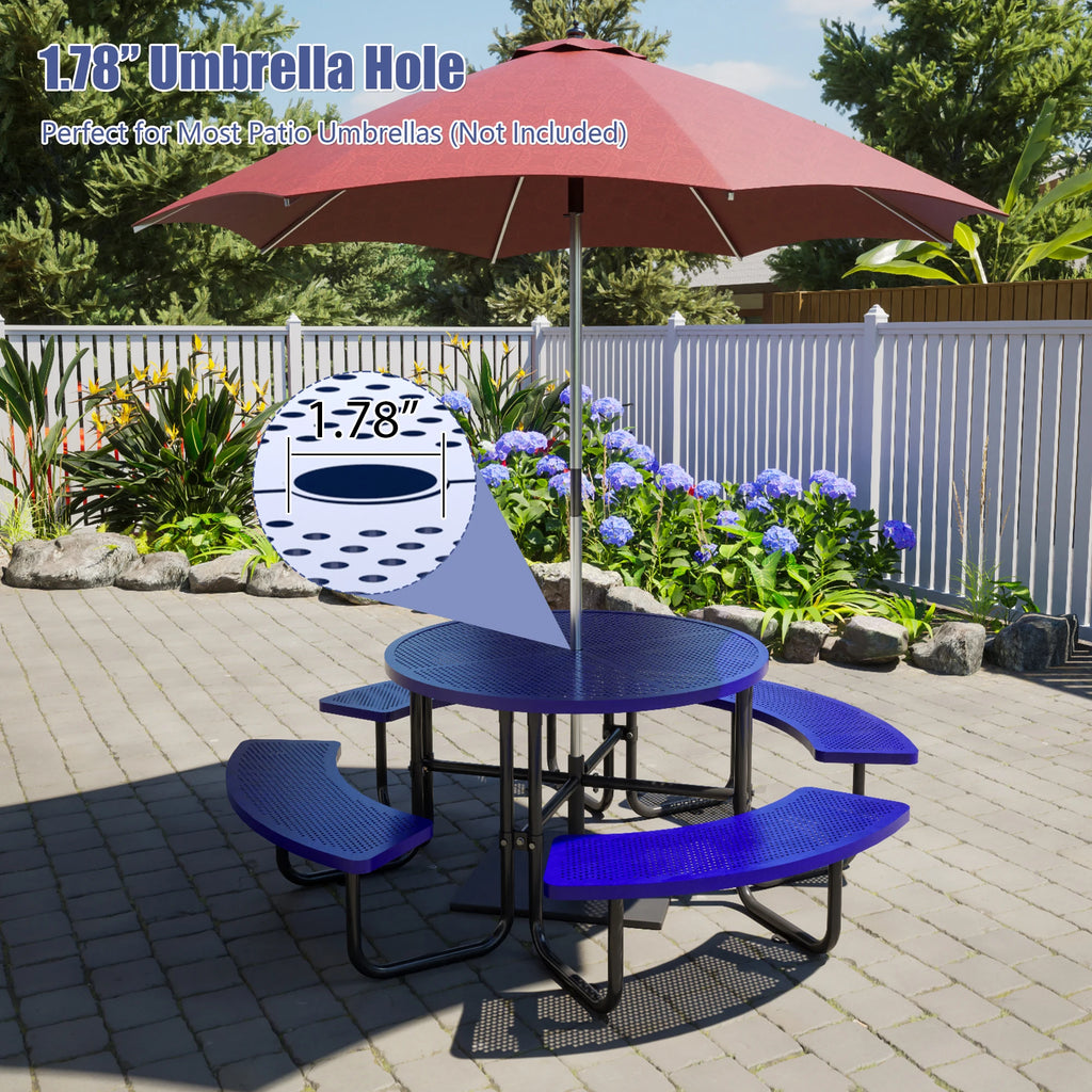 LZBEITEM Round Metal Picnic Table with Umbrella Hole, 46" Steel Portable Picnic Table for Outdoor, Patio, Garden, Courtyard BBQ