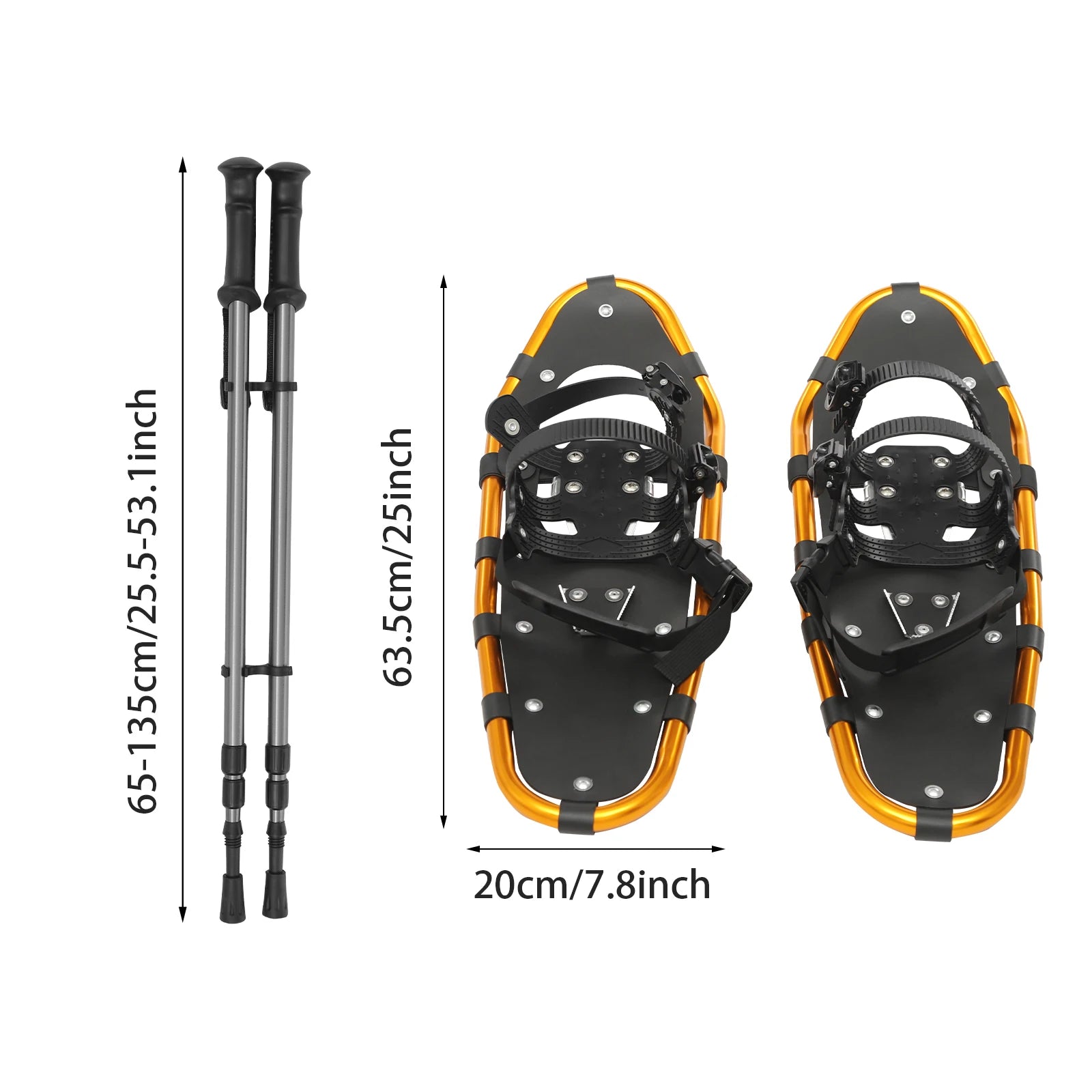 25 Inch Snowshoes with Adjustable Trekking Poles PE Aluminum Anti-Slip for Adults Men Women Outdoor Skiing