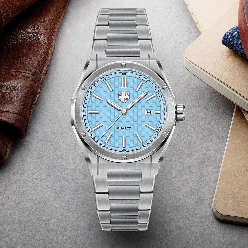 RollsTimi 2026 New Men's Watches Luxury Quartz Wristwatches AR Sapphire Stainless Steel Waterproof Sports Watch For Men Gift