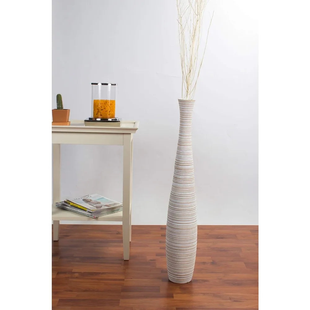 Large White Wooden Floor Vase - 26 Inch Tall Home Decor for Fake Plants and Pampas Grass Arrangements
