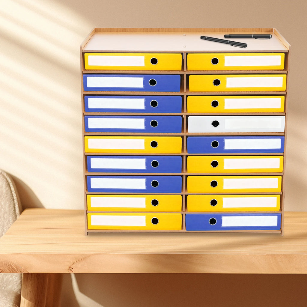 9-Tier Desktop File Organizer,18 Compartments Magazine Rack, 5mm Thick Planks for Document Storage,Space-Saving Vertical Design