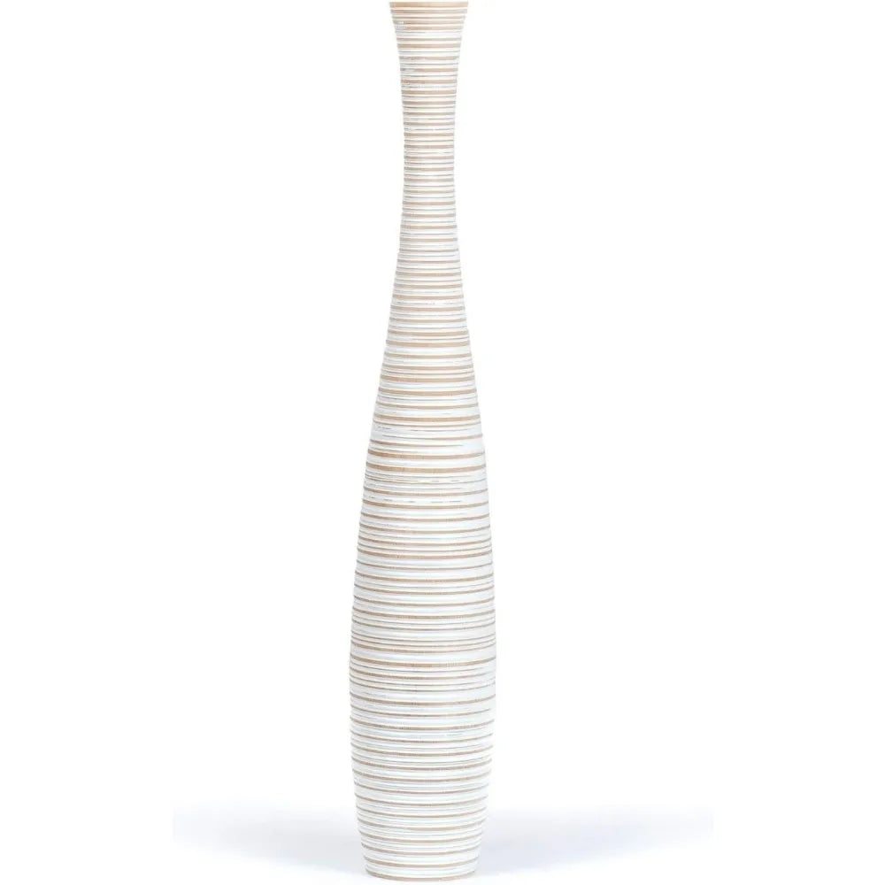 Large White Wooden Floor Vase - 26 Inch Tall Home Decor for Fake Plants and Pampas Grass Arrangements