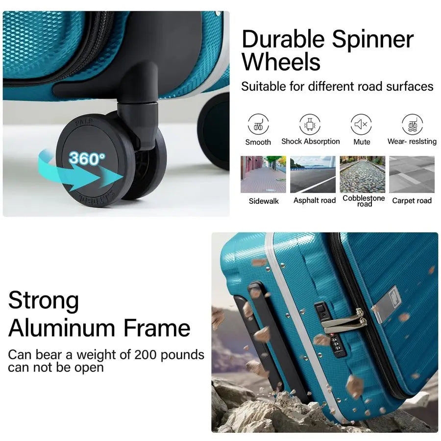 Inch Carry On Luggage Hard Shell Top Opening Aluminum Frame Hardside Suitcase with Spinner Wheels, Durable Rolling Luggage for M