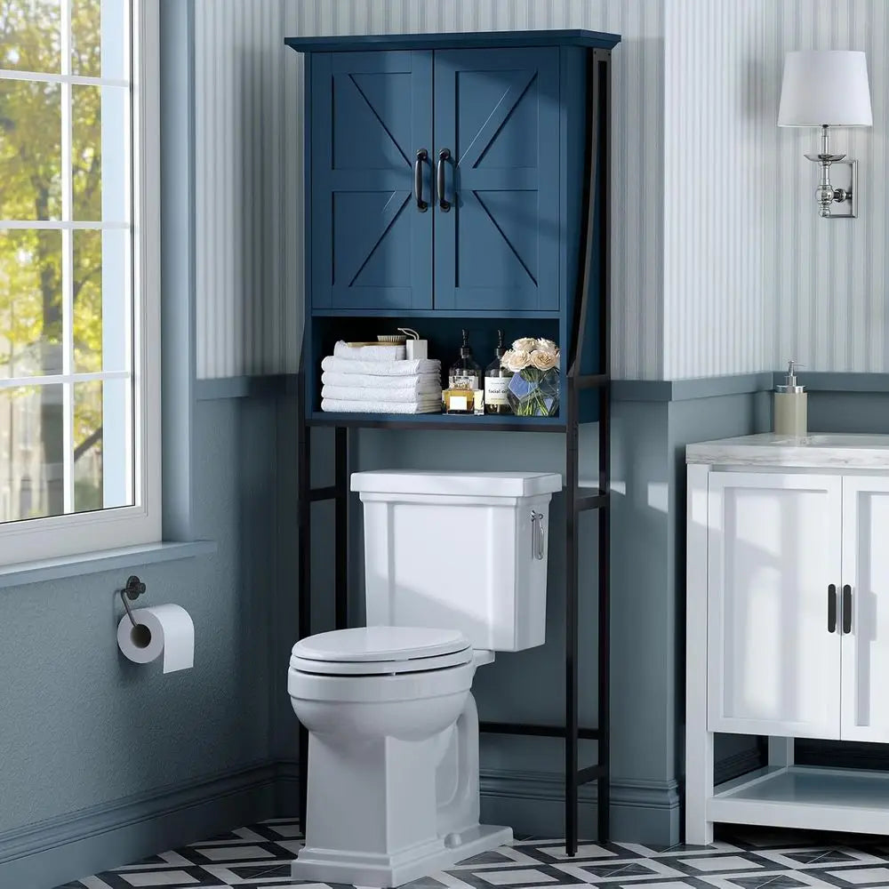 Over The Toilet Storage Cabinet, Over Toilet Bathroom Organizer with Doors, Above Toilet Storage Cabinet Spacesaver Rack, Behind