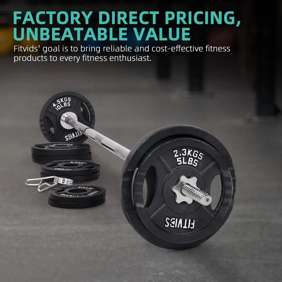 Barbell Weight Set, Cast Iron 1 Standard Weight Plates Including 5FT Standard Barbell Bar amp Star Locks, 45 Pounds Set 35 Lbs P