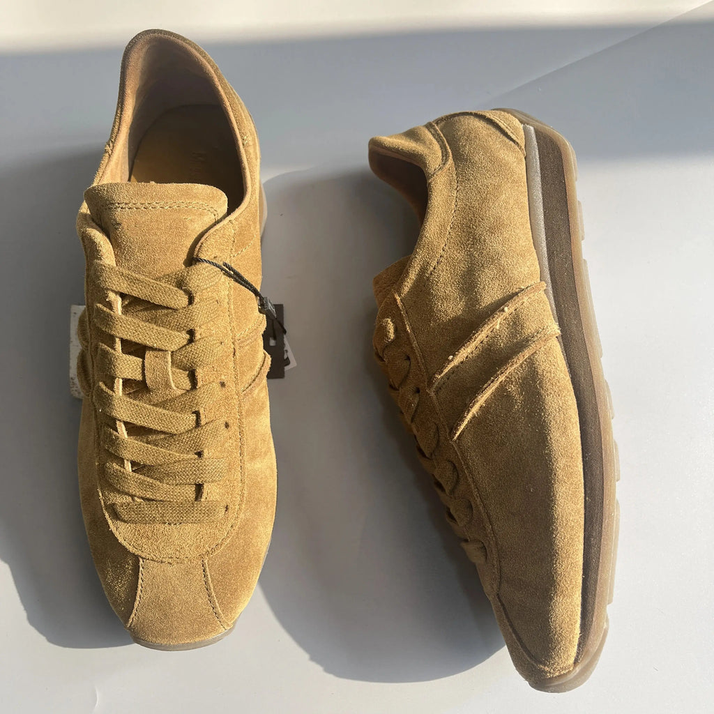 Women's Cowhide Suede Sneakers Thick Soled Lace Up Sports Shoes Daily Leisure Patchwork Comfortable Versatile Good Outside Shoes