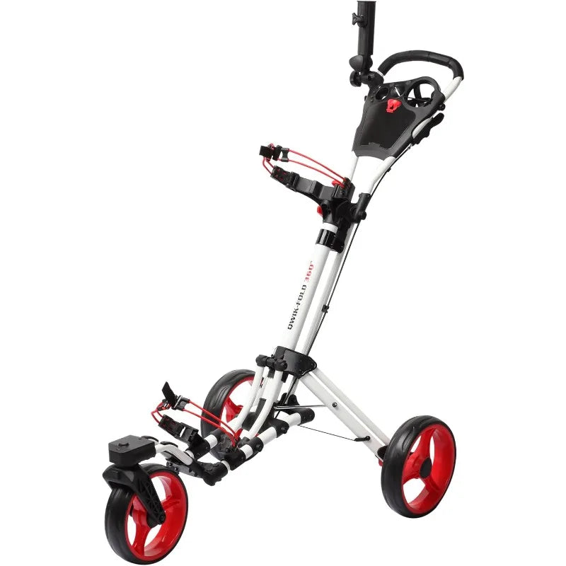 Golf Push Cart 3 Wheel with 360 Rotating Front Wheel, One Second to Open & Close, Lightweight Folding Golf Pull Cart with Foot B