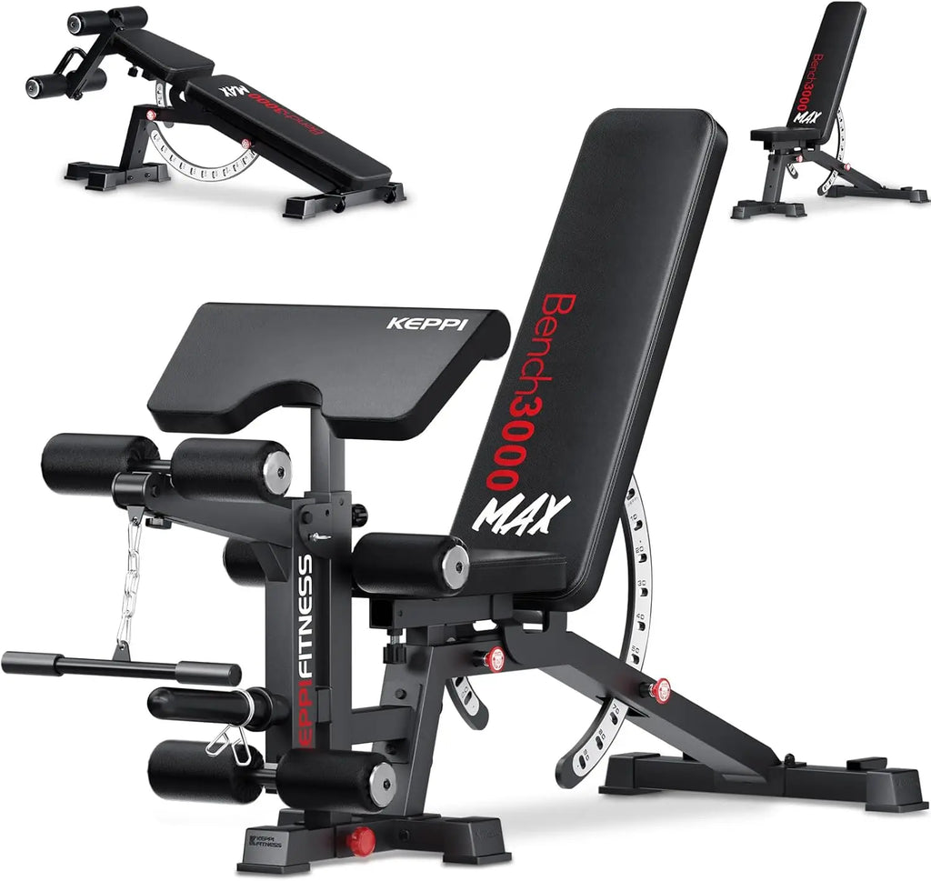 Fitness Adjustable Weight Bench Bench3000 MAX Heavy Duty Workout Bench Press with Leg Extension and Preacher Pad for Home Gym Fi