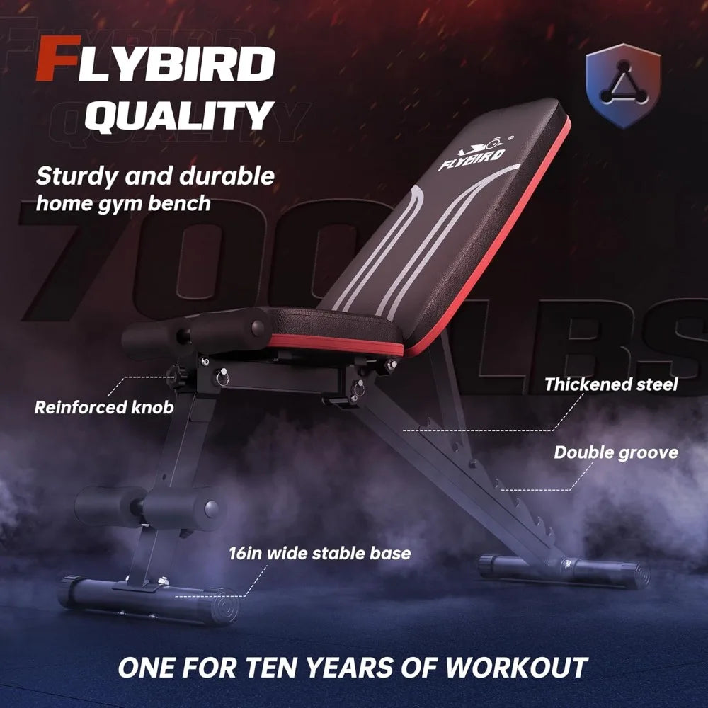 Adjustable weight bench workout for home gym, 15 degree sit-ups, sturdy folding weight bench workout for years