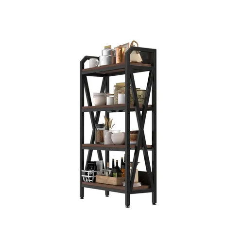 4-Level Bakers Rack Storage Shelves, Metal & Wood Kitchen Organizer, Ideal for Garage, Pantry, Bath & Closet, 55" Height, 33.5
