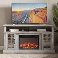 Traditional 58 Rustic TV Stand with 23 Electric Fireplace Heater and Sound Media Entertainment Center Console Table for TV up t