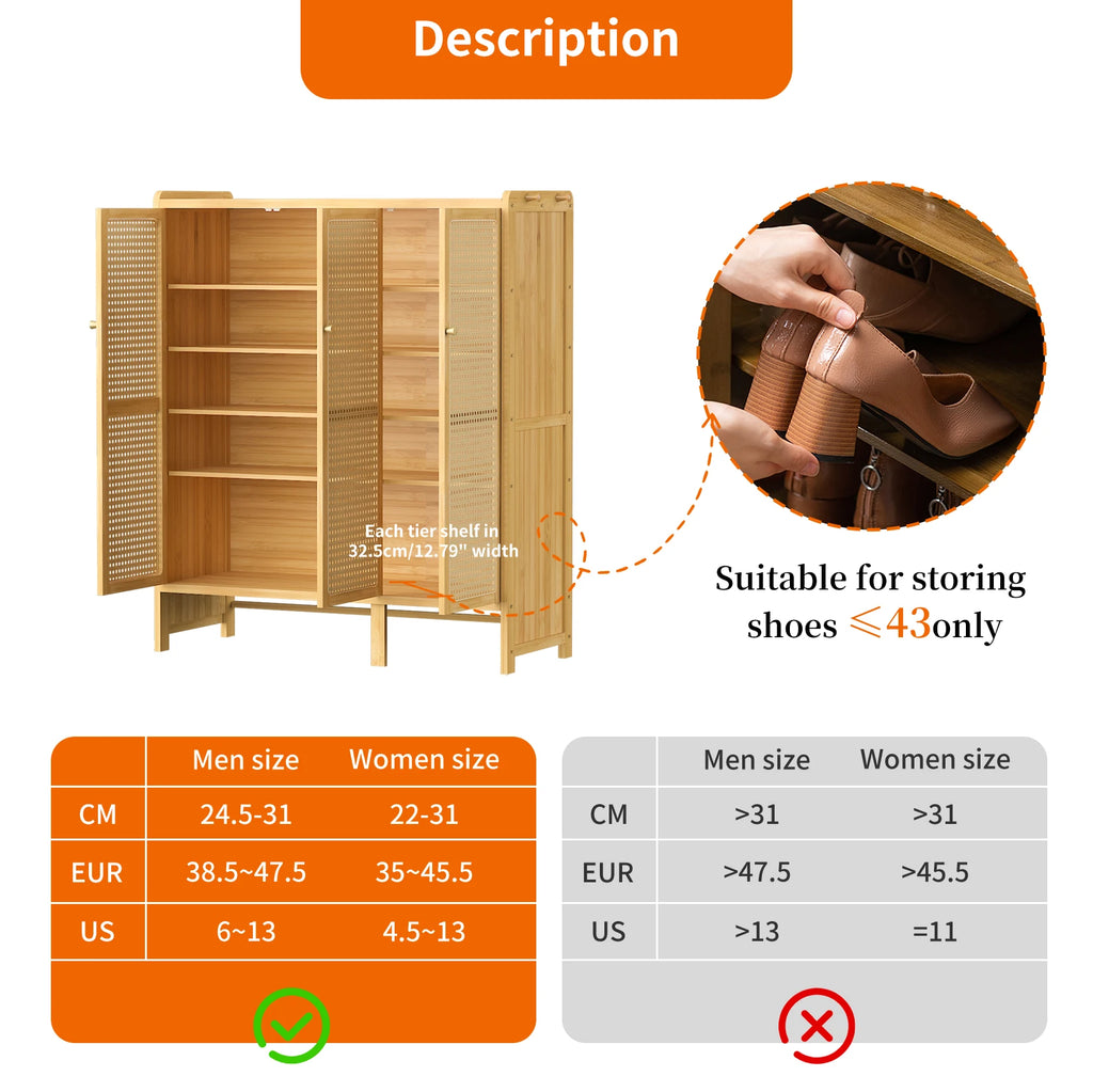 5 Tiers Bamboo Shoe Cabinet Freestanding Shoes Rack Organizer for Hallway Bedroom Entryway