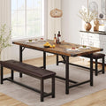 3-Piece Dining Table Set for 4-6 People, Extendable Kitchen Table Set with 2 Upholstered Benches, Dining Room Table, Customized