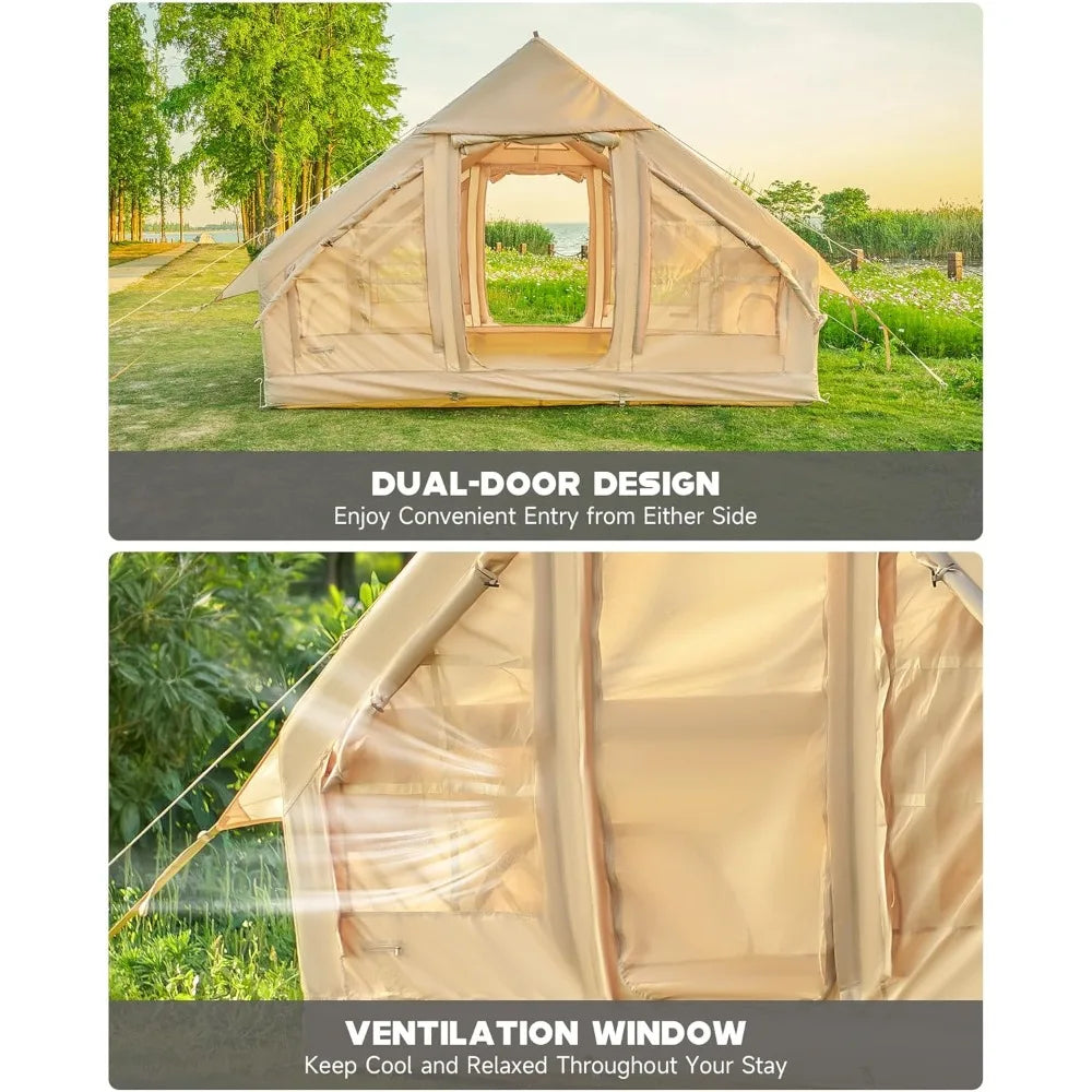 Inflatable Camping Tent, 4-6 Person Air Glamping Tent with Pump, Waterproof Blow Up Tent for Outdoor, 4 Season, Easy Setup