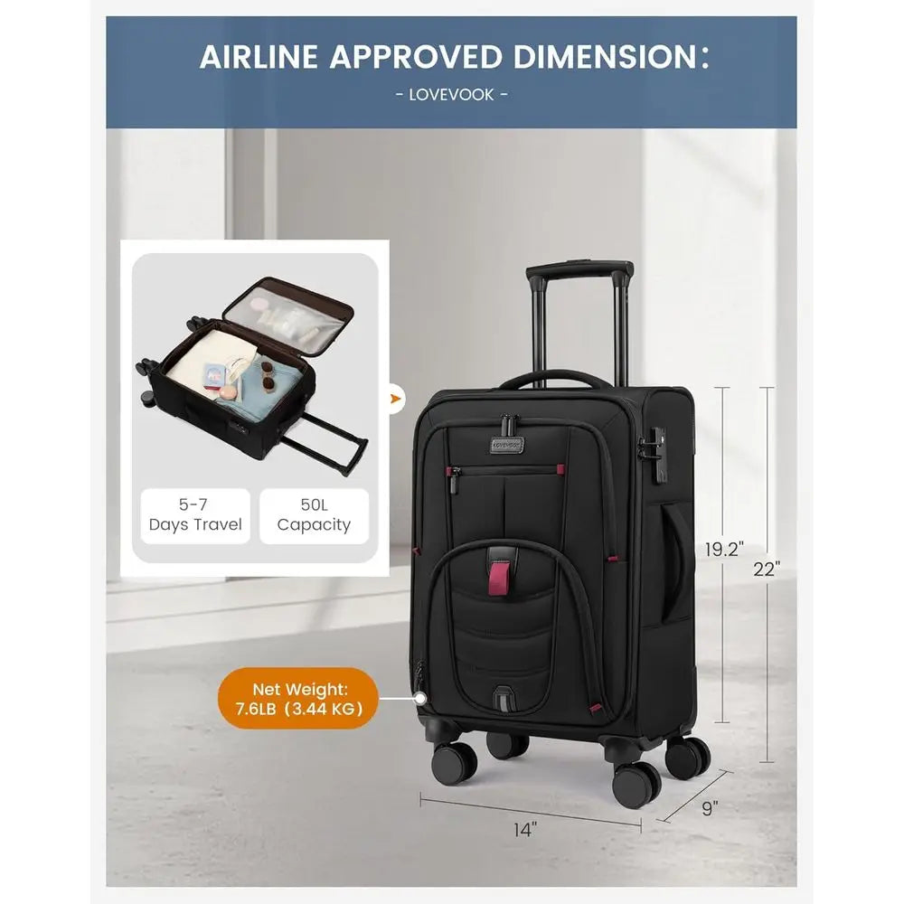 22 Lightweight Spinner Carry-On Suitcase with TSA Lock for Men & Women, Ideal for Business Travel