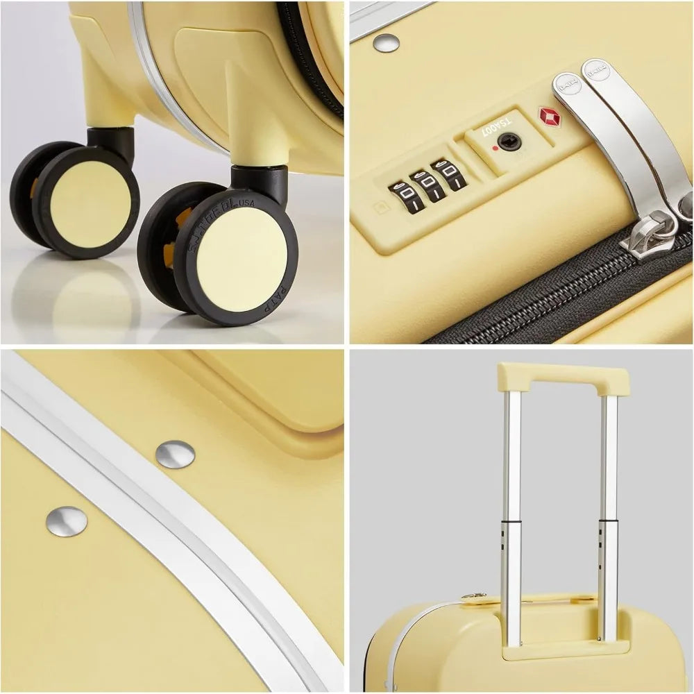 20 Inch Mixi Carry-On Suitcase with Front Laptop Pocket, Aluminum Frame Hardshell Spinner Luggage