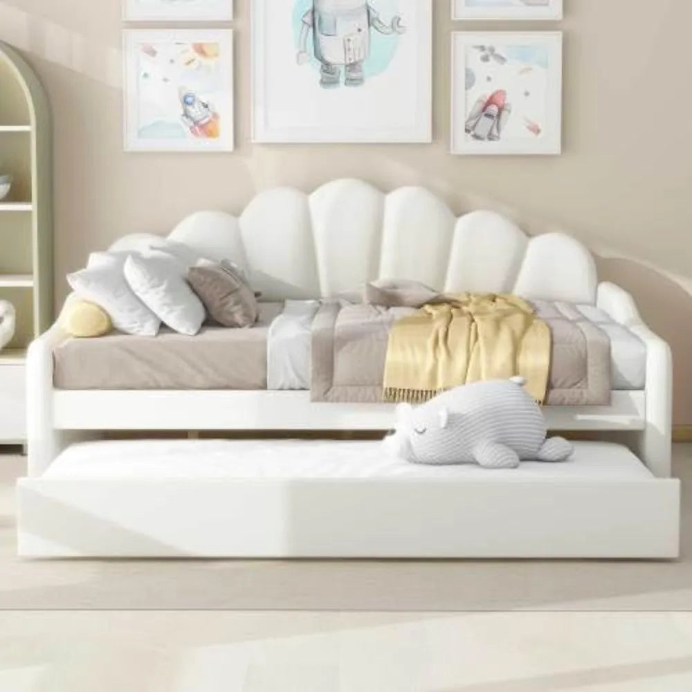 Bellemave Full Size Daybed Frame with Trundle Bed, Velvet Upholstered Daybed with Shall Shaped Backrest, Perfect for Living Room