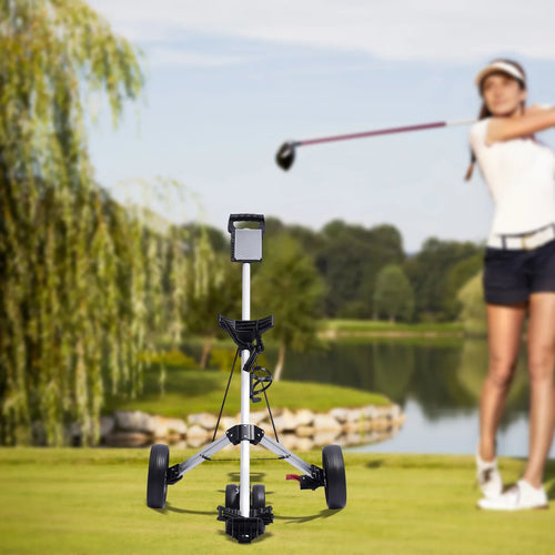 3 Wheel Push Pull Golf Cart Foldable Lightweight Golf Push Cart Portable Aluminum Alloy Golf Trolley with Foot Brake