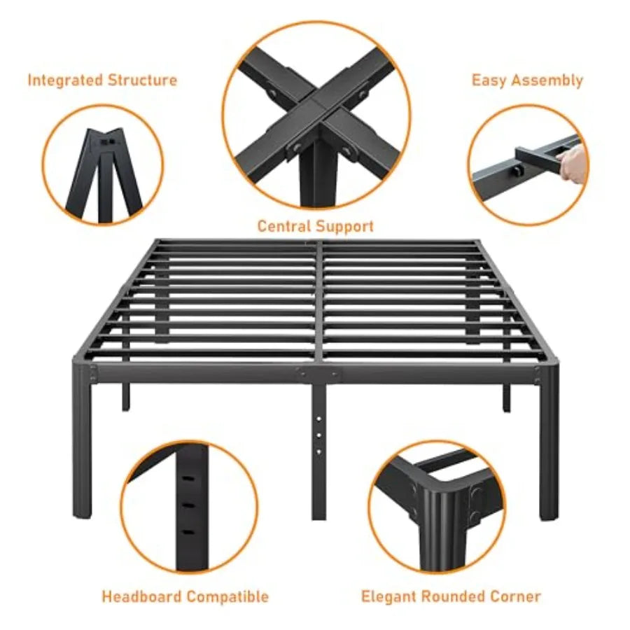 Queen Bed Frame 18 Inch High Metal Platform Bed with Round Corner Leg No Box Spring Needed Heavy Duty Noise-Free Bed Base Easy