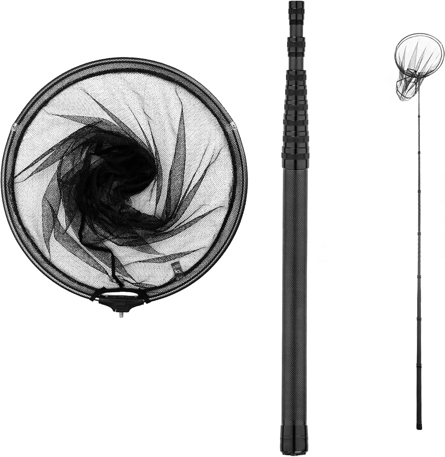 9ft/11.15ft Carbon Fiber Telescoping Fishing Net with Rubber Coated Netting, Holds up to 20lbs
