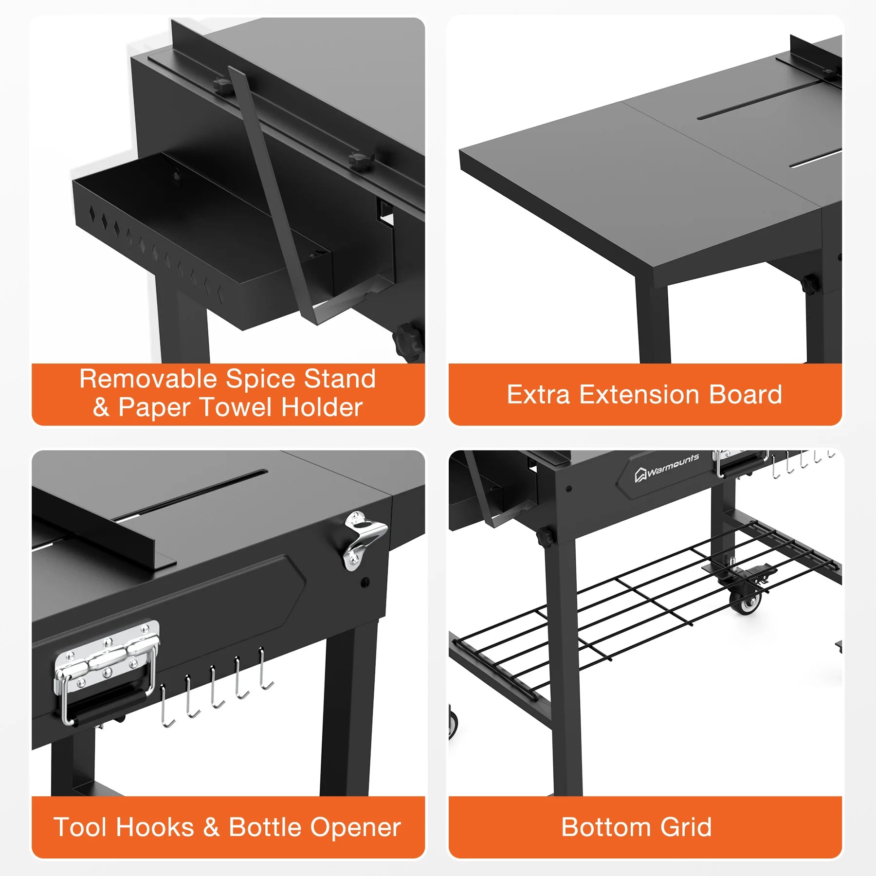 Foldable Grill Cart Outdoor with Wheels Portable Grill Table with Storage Movable Stand For Camping, BBQ