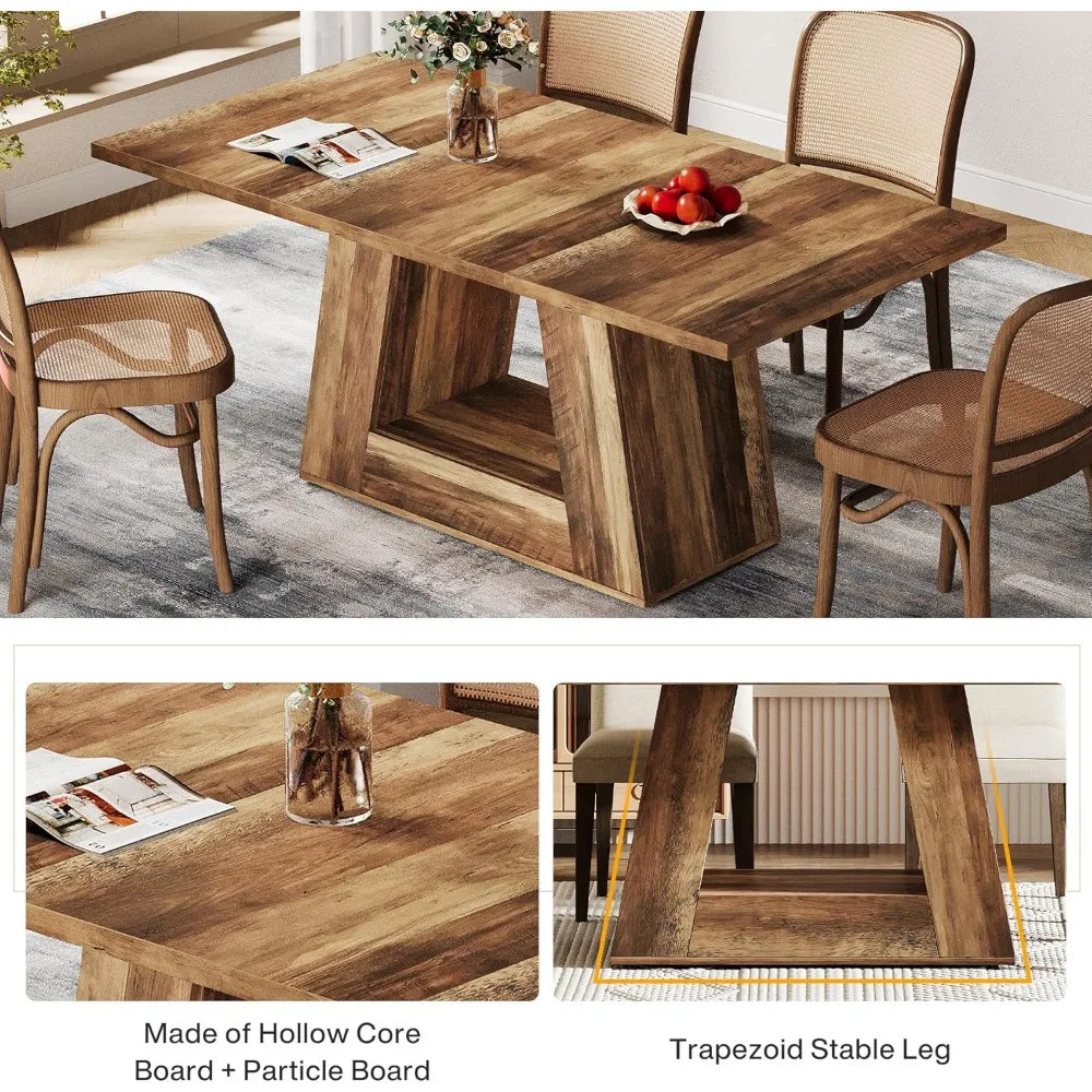 Modern Wooden Faux Marble Rectangular Dining Table for 4-6, Sturdy Base, 63" Length