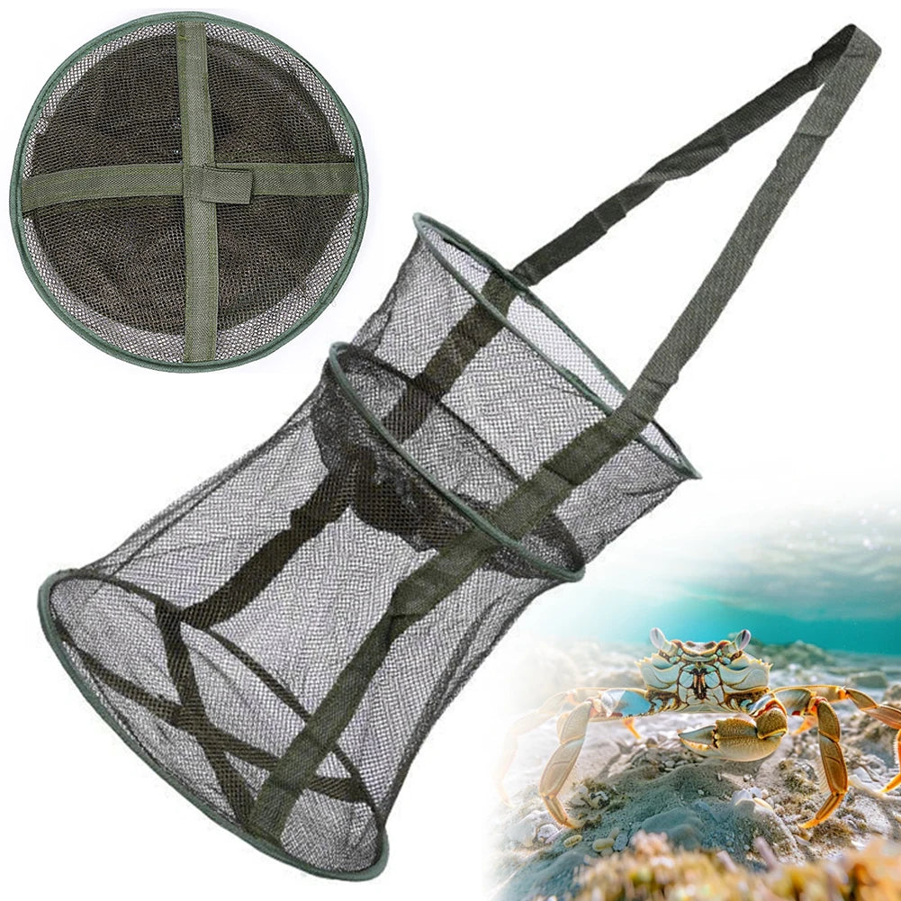 Mesh Fishing Cage Portable Fishing Net Round Collapsible Fish Trap Foldable Landing Net for Crab Fish