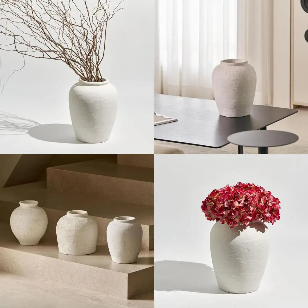 Elegant White Ceramic Zen Vase, 11.8 Tall, Rustic Style, Ideal for Farmhouse Decor and Home Flower Arrangements