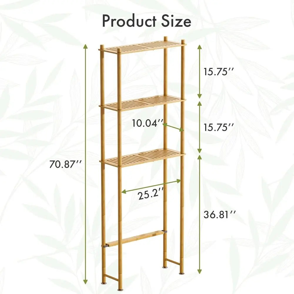 3-Tier Bamboo Toilet Storage Shelf, Freestanding Bathroom Organizer, Space-Saving Rack for Toilet Area