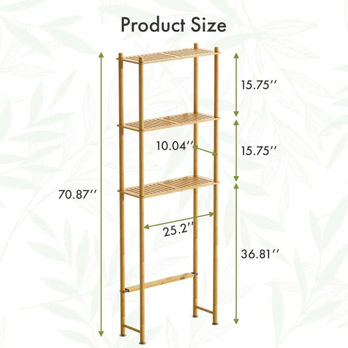 3-Tier Bamboo Toilet Storage Shelf, Freestanding Bathroom Organizer, Space-Saving Rack for Toilet Area