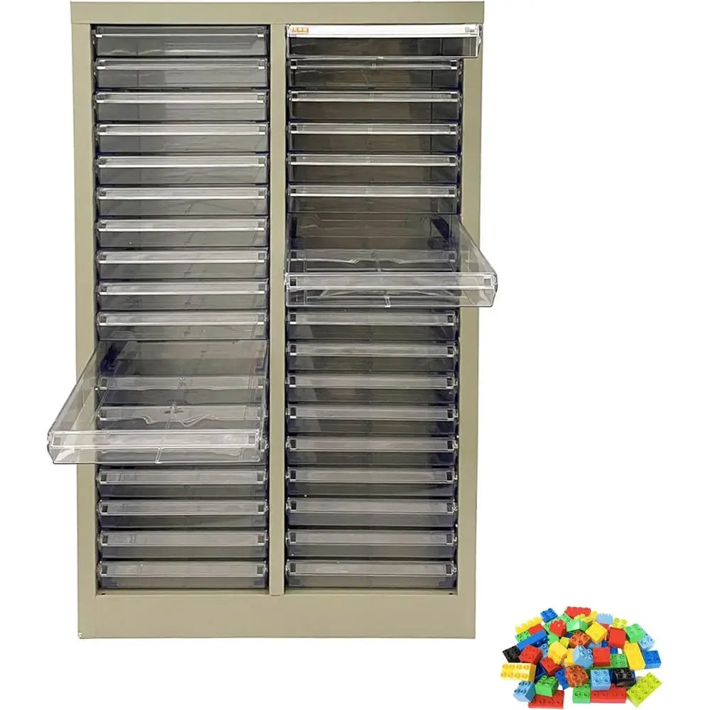 36-Drawer Steel Office Storage Cabinet with Transparent Drawers and Curved Handles for Small Items Organization