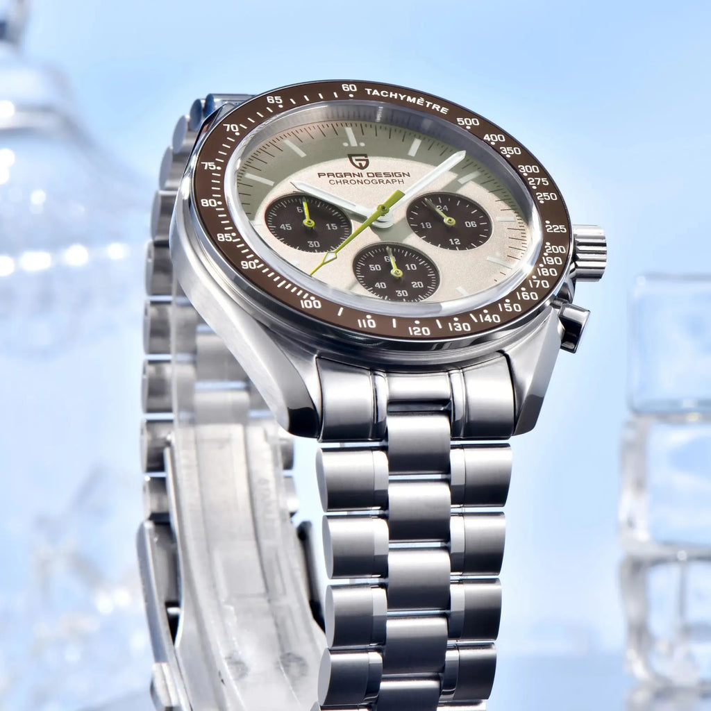 PAGANI DESIGN 2025 New Saturn Men's Watches Top Luxury Quartz Watch Men Light Tan Chronograph AR Sapphire crystal Wristwatch Men