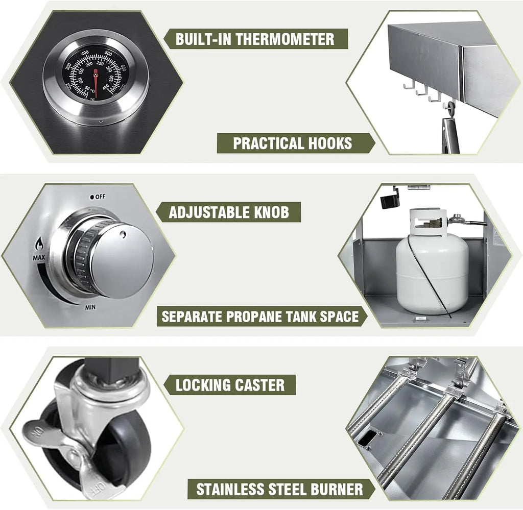 68,000 BTU 5+1 Burner Propane Grill - Stainless Steel BBQ with 647 sq in UPGRADED OIL-DRAIN Plates, Cast Iron Grates, Side Burne