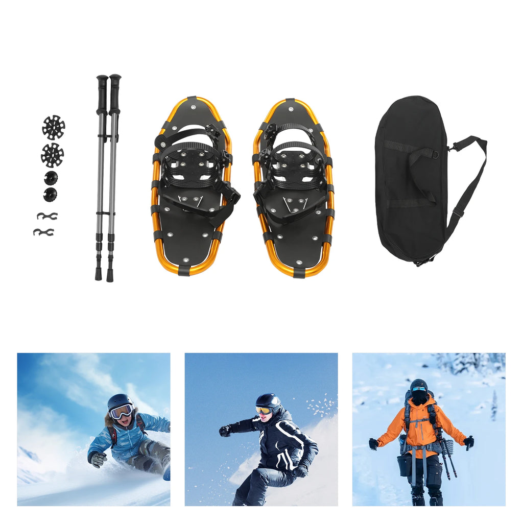 25 Inch Snowshoes with Adjustable Trekking Poles PE Aluminum Anti-Slip for Adults Men Women Outdoor Skiing
